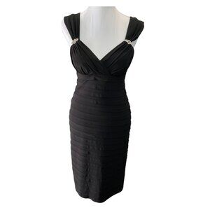 XSCAPE black ruffle sweetheart neckline dress